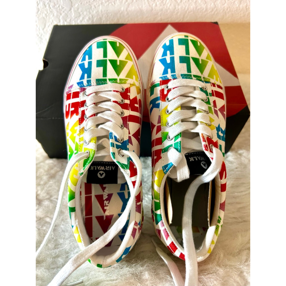 NIB $60 Airwalk Alya-J Rainbow Print Tennis Sneaker Shoes Women Size 7.5
